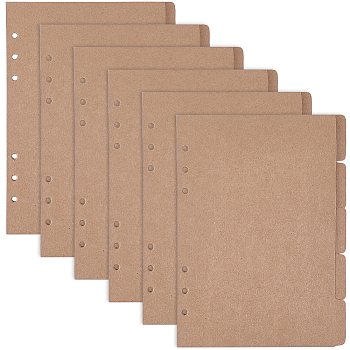 5Pcs Kraft Paper Binder Dividers, 6-Hole Index Page Tab for Planner & Notebook & Loose Leaf Binders, Rectangle, Tan, 210x150x0.2mm, Hole: 4.8mm