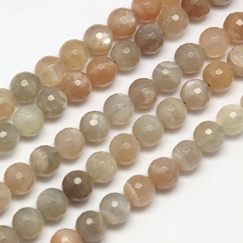 Natural Multi-Moonstone Beads Strands, Faceted, Round, 10mm, Hole: 1mm, about 39pcs/strand, 15.7 inch