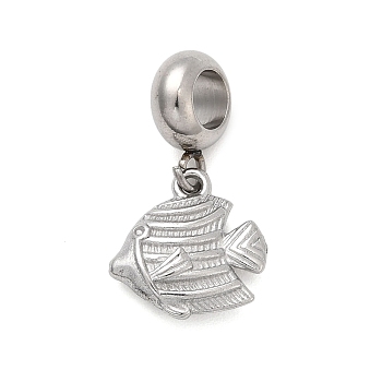 304 Stainless Steel Sea Animal European Dangle Charms, Fish Large Hole Pendants, Non-Tarnish, Stainless Steel Color, 22mm, Hole: 4.5mm