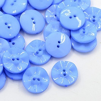 Acrylic Sewing Buttons, Plastic Buttons for Costume Design, 2-Hole, Dyed, Flat Round, Cornflower Blue, 15x3mm, Hole: 0.5mm