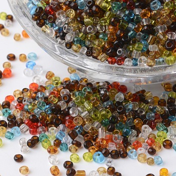 12/0 Transparent Colours Round Glass Seed Beads, Mixed Color, 2~3x1.5~2mm, Hole: 0.8~1mm, about 37500pcs/pound