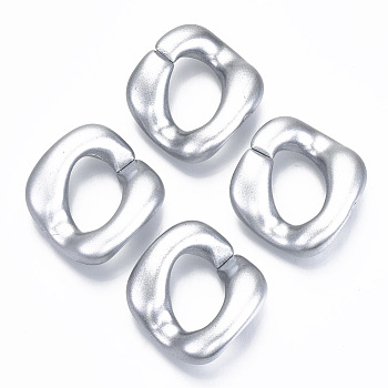 Opaque Spray Painted Acrylic Linking Rings, Quick Link Connectors, for Curb Chains Making, Twist, Silver, 31.5x29x8.5mm, Inner Diameter: 17.5x11mm, Side Length: 26.5x27.5mm, about 175pcs/500g