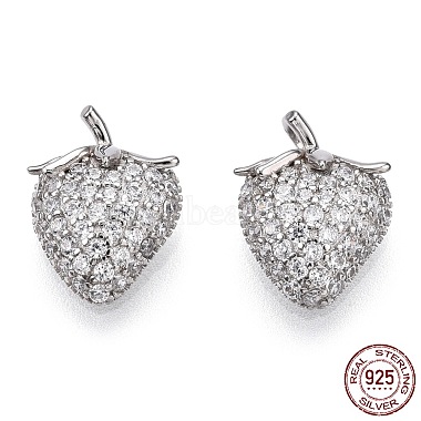 Real Platinum Plated Clear Strawberry Sterling Silver+Cubic Zirconia Charms