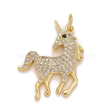 Real 18K Gold Plated Clear Unicorn Brass+Cubic Zirconia Pendants