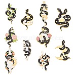 9Pcs 9 Style Snake Enamel Pin, Light Gold Plated Alloy Badge for Corsage Scarf Clothes, Mixed Color, 28.5~36x13~23x1.5~10mm, 1Pc/style(JEWB-BC0001-08)