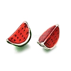 Alloy Enamel European Beads, Large Hole Beads, Watermelon, Platinum, Red, 8.5x14.5x9mm, Hole: 4.5mm(MPDL-F020-01P)
