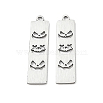 Halloween 201 Stainless Steel Pendants, Rectangle with Jack-o'-Lantern Cutout Pumpkin Face Charms, Laser Cut, Stainless Steel Color, 27.5x7.5x1.5mm, Hole: 1.4mm(SA-CBA9671-03P)