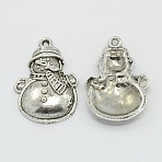 Alloy Pendants, Cadmium Free & Lead Free, Christmas Snowman, Antique Silver, 25.5x17.5x3.5mm, hole: 2mm(PALLOY-EA239Y-AS)