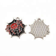 Rack Plating Halloween Alloy Enamel Pendants, Cadmium Free & Nickel Free & Lead Free, Spider Web with Spider, Platinum, Red, 20.5x20.5x1.5mm, Hole: 1.6mm(FIND-G054-16P-01)