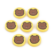 Handmade Polymer Clay Cabochons, Flat Round with Bear, Yellow, 9~9.5x2mm, about 4700pcs/1000g(CLAY-N006-134)