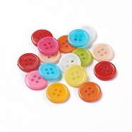 Acrylic Sewing Buttons, Plastic Buttons for Costume Design, 4-Hole, Dyed, Flat Round, Mixed Color, 15x2mm, Hole: 1.5mm(BUTT-E076-E-M)