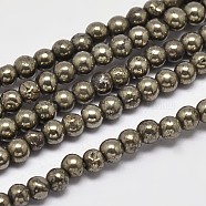 Natural Pyrite Round Beads Strands, Grade A, 2mm, Hole: 1mm, about 200pcs/strand, 16 inch(G-F197-10-2mm)