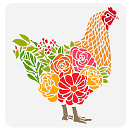 PET Hollow Out Drawing Painting Stencils, for DIY Scrapbook, Photo Album, Rooster Pattern, 30x30cm(DIY-WH0391-0372)