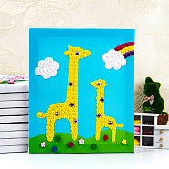 Creative DIY Giraffe Pattern Resin Button Art, with Canvas Painting Paper and Wood Frame, Educational Craft Painting Sticky Toys for Kids, Yellow, 30x25x1.3cm(DIY-Z007-42)