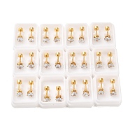 Heart Glass Ear Fake Plugs, 304 Stainless Steel Piercing Stud Screw Earrings for Women, Golden, Clear, 5x5mm, Pin: 1mm(EJEW-H105-25G-C)