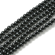 Eco-Friendly Dyed Glass Pearl Round Beads Strands, Cotton Cord Threaded, Black, 4~4.5mm, Hole: 0.7~1.1mm, about 104pcs/strand, 15 inch(X-HY-A002-4mm-RB080)