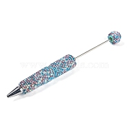 Iron Beadable Pen, Ball-Point Pen, with Polymer Clay Rhinestone, for DIY Personalized Pen with Jewelry Beads, Random Underlay, Aquamarine, 149x16mm(AJEW-R001-03C)