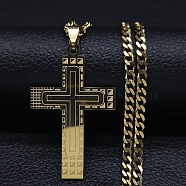 Stainless Steel Cross Pendant Necklaces, Curb Chain Necklaces for Men(YH0814-1)