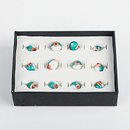Handmade Lampwork Beads, Round with Conch Pattern, Dark Turquoise, 15~16x11~12mm, Hole: 1mm, about 12pcs/box(LAMP-F006-01)
