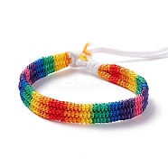 Rainbow Pride Bracelet, Nylon Braided Cord Bracelet for Men Women, White, 7-1/8 inch(18cm)(BJEW-F422-01A)