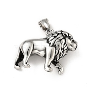 304 Stainless Steel Pendants, Lion, Antique Silver, 29x38x12mm, Hole: 9x4.5mm(STAS-E058-18AS)