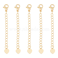 15Pcs Brass Chain Extender, with Lobster Claw Clasps and Tiny Heart Charm, Cadmium Free & Nickel Free & Lead Free, Real 18K Gold Plated, 57mm, Hole: 2.5x3mm(KK-HY0003-26)