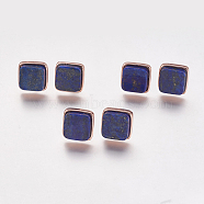 Natural Lapis Lazuli Stud Earrings, with Brass Findings, Real Rose Gold Plated, Square, 12x12x4.5~6mm, Pin: 1mm(EJEW-F139-A09)