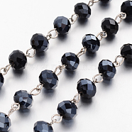 Handmade Rondelle Glass Beads Chains for Necklaces Bracelets Making, with Iron Eye Pin, Unwelded, Black, 39.3 inch, about 88pcs/strand(AJEW-JB00120-07)