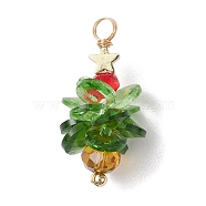 Christmas Theme Glass Pendants, with Brass Star Findings, Christmas Tree, Golden, 33~35x17mm, Hole: 4mm(PALLOY-JF02863)