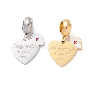 304 Stainless Steel European Dangle Charms, Large Hole Pendants with Enamel, Heart with Word The Guardian Angel of Life & Nurse Cap Shape, Mixed Color, 21.5mm, Hole: 4.5mm(STAS-I192-10)