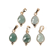 Natural Green Aventurine Faceted Pendans, Golden Plated Brass Teardrop Charms, 17.5x9x3.5mm, Hole: 6x3.5mm(KK-L218-004G-06)