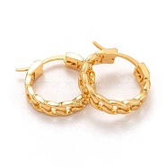 925 Sterling Silver Hoop Earrings, Carved 925, Curb Chain Shape, Real 18K Gold Plated, 15.5x3.5mm, Pin: 0.6x1mm(EJEW-H110-05G)