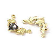 Golden Alloy Connector Charms, with Acrylic Rhinestone, Wing, Black Diamond, 20x31.5~32x6mm, Hole: 1.4mm(FIND-CJC0006-45J)