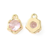 Brass Micro Pave Cubic Zirconia Charms, Irregular Shape Charm, Real 18K Gold Plated, Pink, 9x7x3mm, Hole: 1.4mm(KK-L208-10G-03)