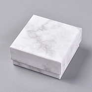 Square Kraft Cardboard Jewelry Boxes, Marble Pattern Necklace Pendant Boxes, for Jewelry, White, 7.5x7.5x3.55cm(AJEW-WH0021-44)