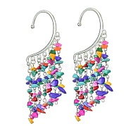 Colorful Synthetic Turquoise Chips Tassel Earrings, Alloy Cuff Earrings, Climber Wrap Around Earrings for Women, Platinum, 108x36mm(EJEW-JE05518)
