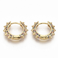 Brass Micro Pave Cubic Zirconia Hoop Earrings, Real 16K Gold Plated, Colorful, 19x22x4mm, Pin: 1x1.2mm(EJEW-S208-065B)