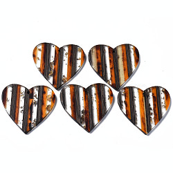 Transparent Resin & Walnut Wood Stripe Pendants, with Gold Foil, Heart, Dark Orange, 37.5x39x3.5mm, Hole: 2mm(RESI-N025-016A-A01)