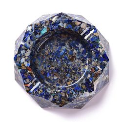 Resin with Natural Lapis Lazuli Chip Stones Ashtray, with Resin, Home OFFice Tabletop Decoration, Octagon, 103x98x26mm, Inner Diameter: 60mm(DJEW-F015-07A)