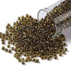 TOHO Round Seed Beads, Japanese Seed Beads, (281) Inside Color AB Topaz/Olivine Lined, 8/0, 3mm, Hole: 1mm, about 222pcs/bottle, 10g/bottle(SEED-JPTR08-0281)