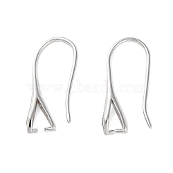 Rhomdium Plated 925 Sterling Silver Earring Hooks, Real Platinum Plated, 22x11x4mm, Pin: 1mm(STER-NH0001-71A-P)