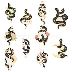 BENECREAT 9Pcs 9 Style Snake Enamel Pin, Light Gold Plated Alloy Badge for Corsage Scarf Clothes, Mixed Color, 32~36x13~23x1.5~10mm, 1Pc/style(JEWB-BC0001-08)