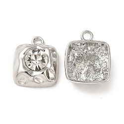 Rack Plating Alloy Glass Pendants, Square Charms, Clear, Cadmium Free & Lead Free, Platinum, 17x14x6mm, Hole: 2mm(FIND-G044-06P-01)
