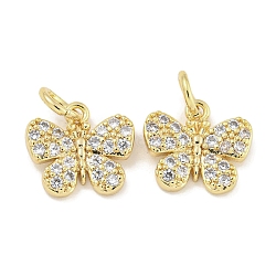 Brass with Clear Cubic Zirconia Charms with Jump Rings, Butterfly, Real 18K Gold Plated, 10x11x2mm, Hole: 3.4mm(KK-Q820-08G)