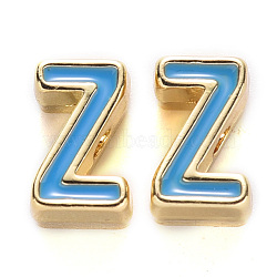 Rack Plating Alloy Enamel Beads, Cadmium Free & Nickel Free & Lead Free, Light Gold, Dodger Blue, Letter.Z, Z: 10x6x5mm, Hole: 1.6mm(ENAM-S122-033Z-NR)