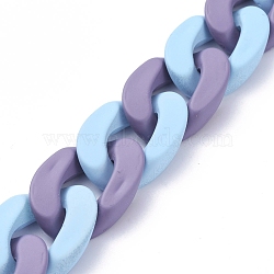 Handmade Opaque Spray Painted Acrylic Curb Chains, Cuban Link Chains, for Jewelry Making, Medium Purple, Link: 29.5~30x20.5x6mm, 39.37 inch(1m)/strand(AJEW-JB00615-03)