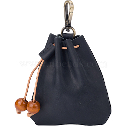 Leather Mini Pouch Keychain, Coin Purse, Drawstring Pouch for Men & Women, Black, 12.5x10.6x2.1cm(AJEW-WH20007-13B)