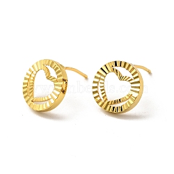 Rack Plating Brass Hollow Out Heart Stud Earrings for Women, Real 18K Gold Plated, 12.5~13mm, Pin: 0.8mm(EJEW-F288-19G)