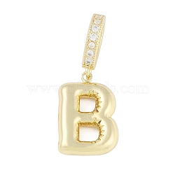 Brass Micro Pave Clear Cubic Zirconia Pendants, Long-Lasting Plated, letters, Letter B, 19x13.5x4.5mm, Hole: 8.5x5.5mm(KK-M289-01B-G)