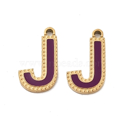 Ion Plating(IP) 316 Stainless Steel Pendants, Nickel Free, with Enamel, Letter Charm, Real 18K Gold Plated, Letter J, 17x10x2mm, Hole: 1.4mm(STAS-U014-28G-10)